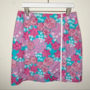 Lilly Pulitzer Pink Aqua Floral Pencil Skirt 10
